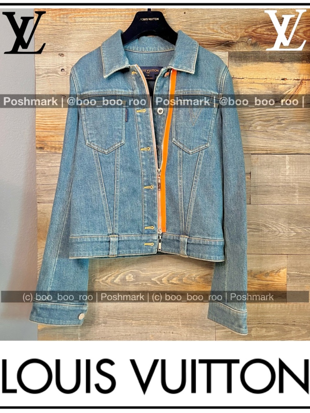 Louis Vuitton Blue Jean Denim Jacket, Silver Hardware, Monogram Patch, Authentic